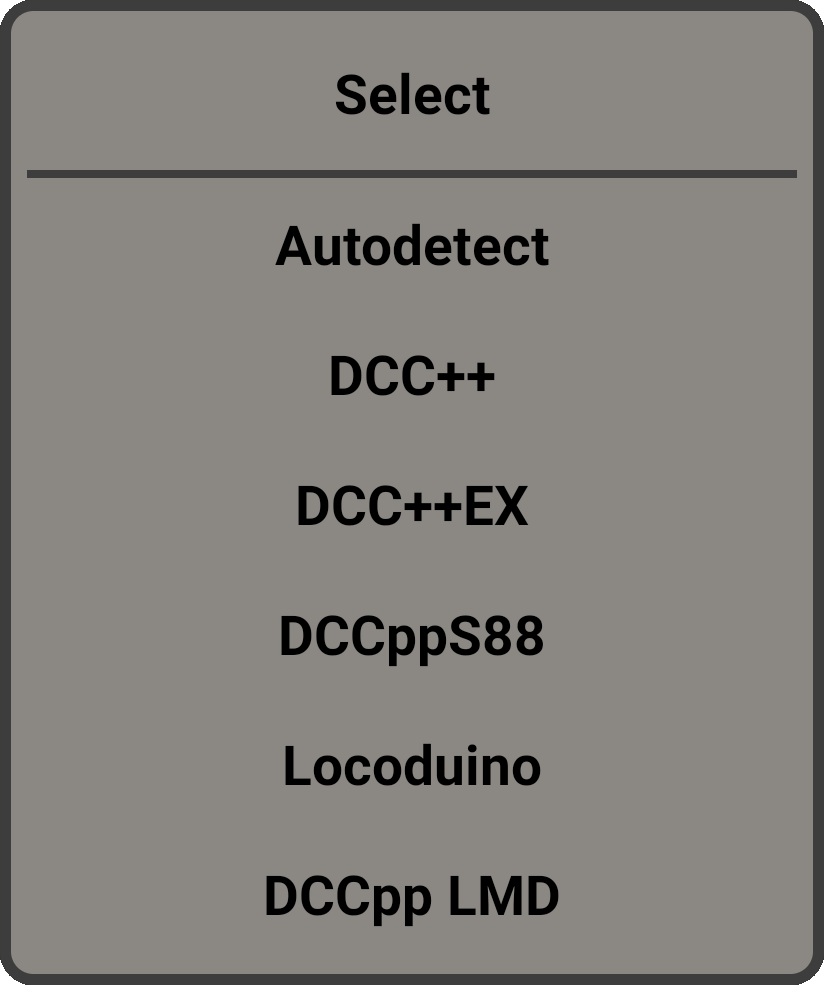 Pantalla de configuración DCCpp Cab